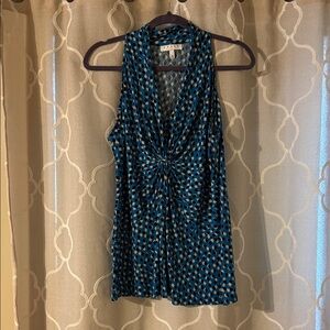 Chaus Blue and Black Diamond Pattern Blouse